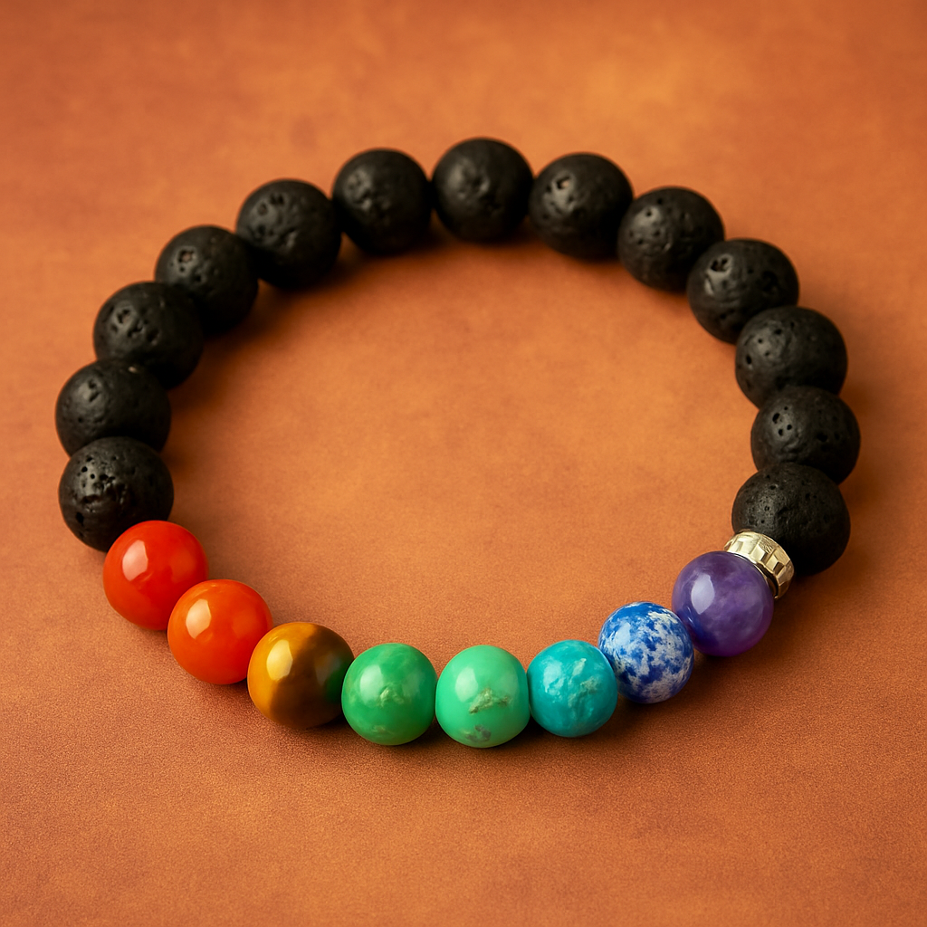Authentic 7 Chakra Crystal & Lava Stone Healing Bracelet