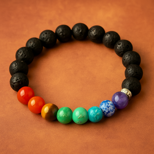 Authentic 7 Chakra Crystal & Lava Stone Healing Bracelet