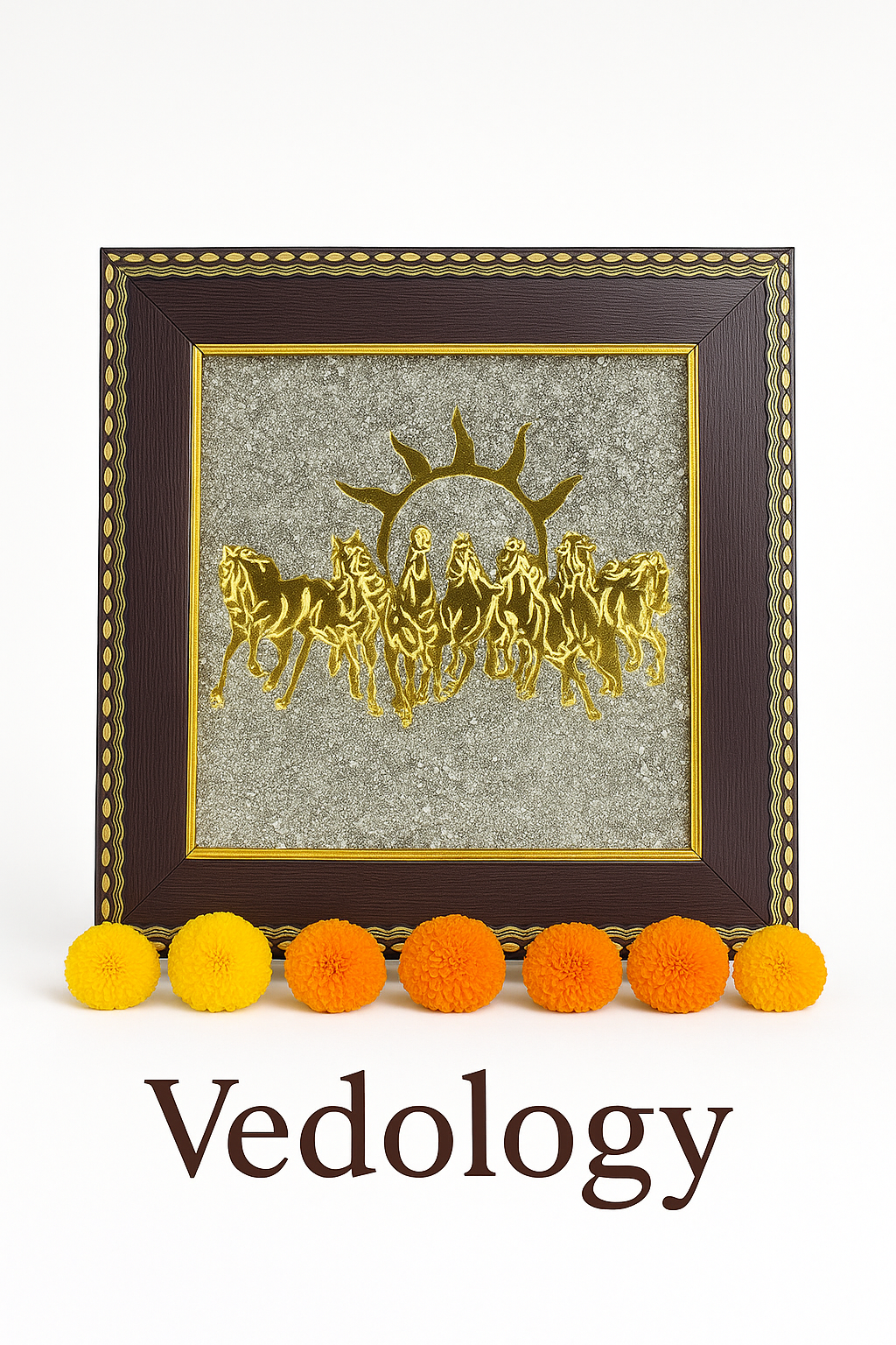 7 Horses Raw Pyrite Energy Frame for Success, Wealth & Recognition