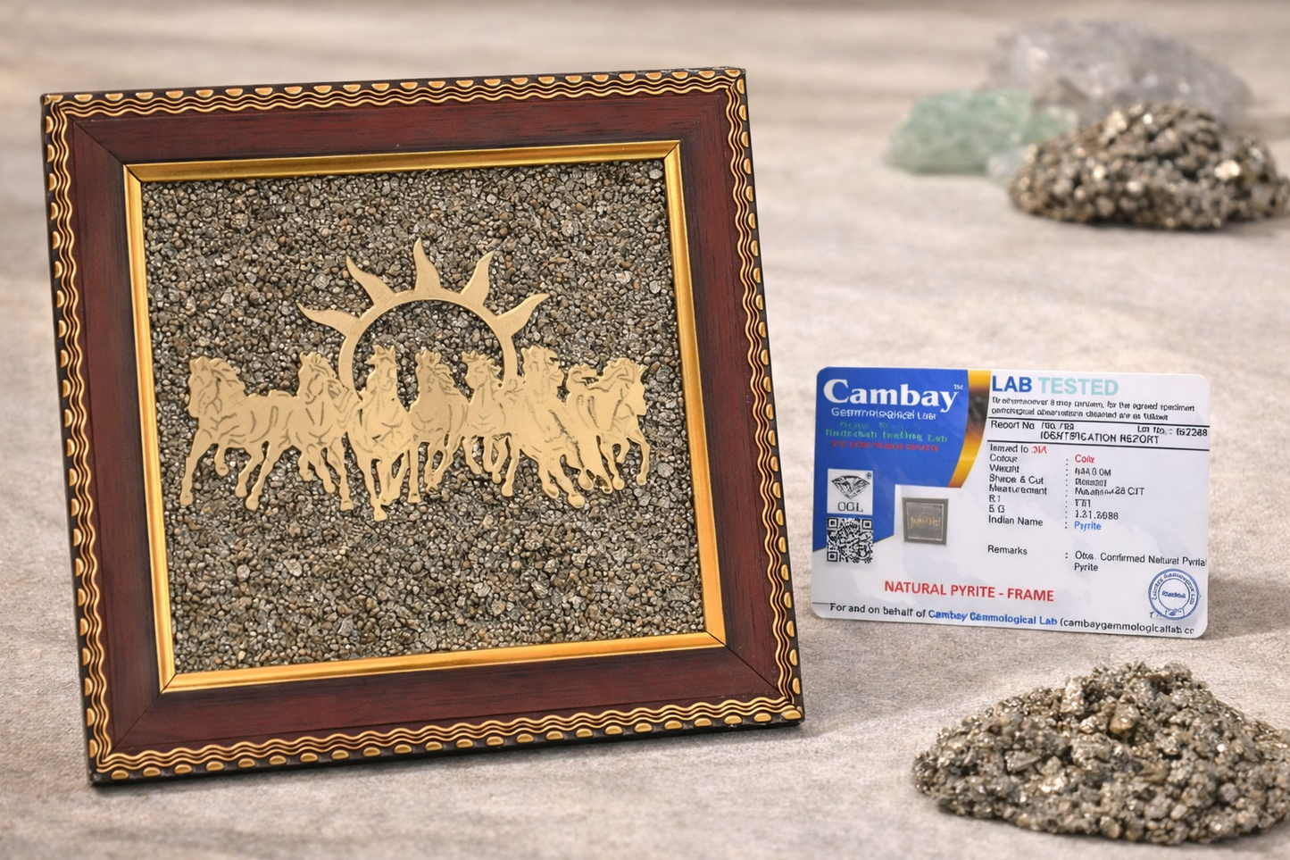 7 Horses Raw Pyrite Energy Frame for Success, Wealth & Recognition