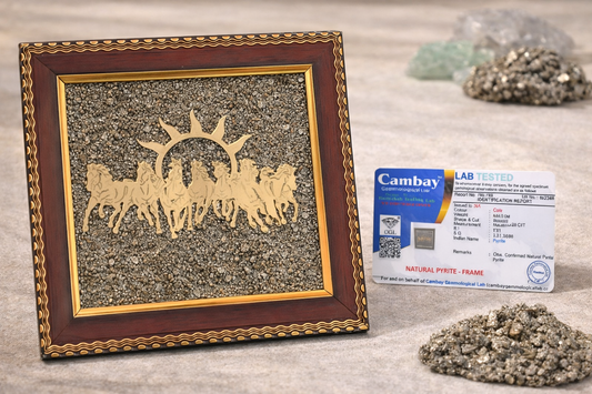 7 Horses Raw Pyrite Energy Frame for Success, Wealth & Recognition