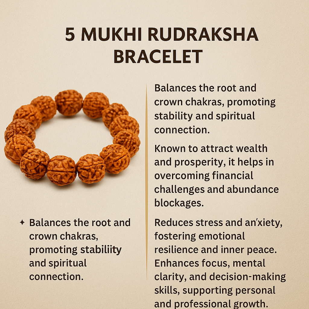 5 Mukhi Rudraksha Energy Bracelet for Calmness, Growth & Security