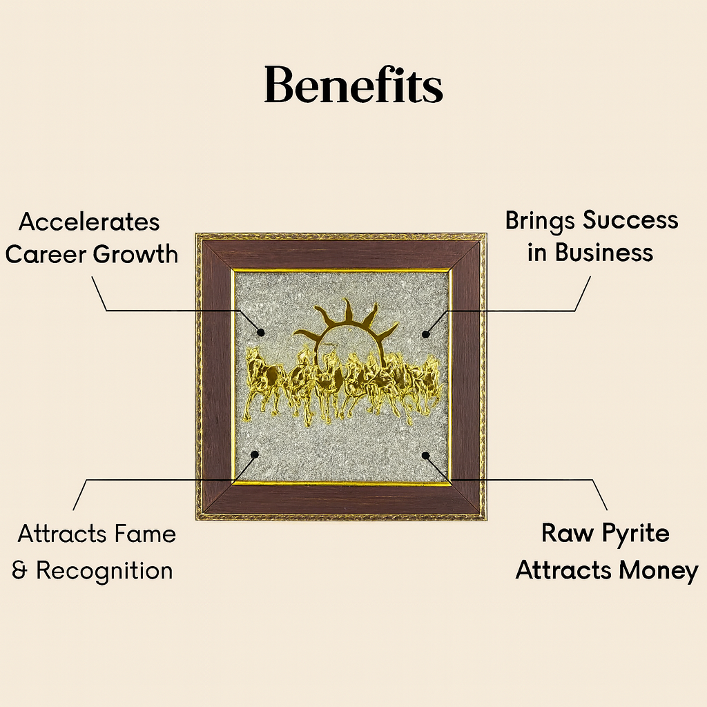 7 Horses Raw Pyrite Energy Frame for Success, Wealth & Recognition