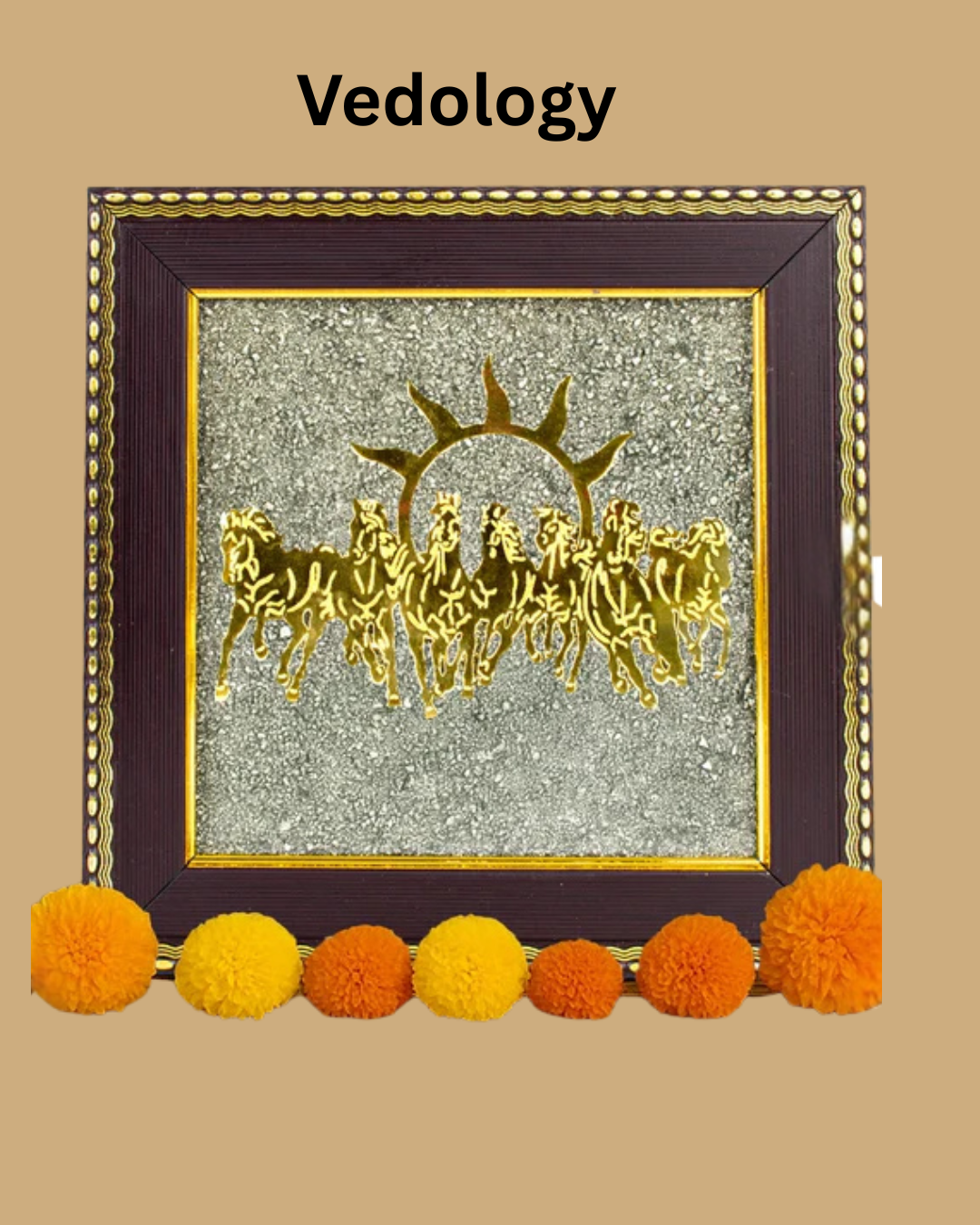 7 Horses Raw Pyrite Energy Frame for Success, Wealth & Recognition